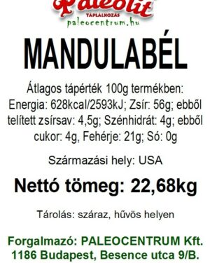 Paleolit Mandulabél natúr 22,68kg 23/25 lédig